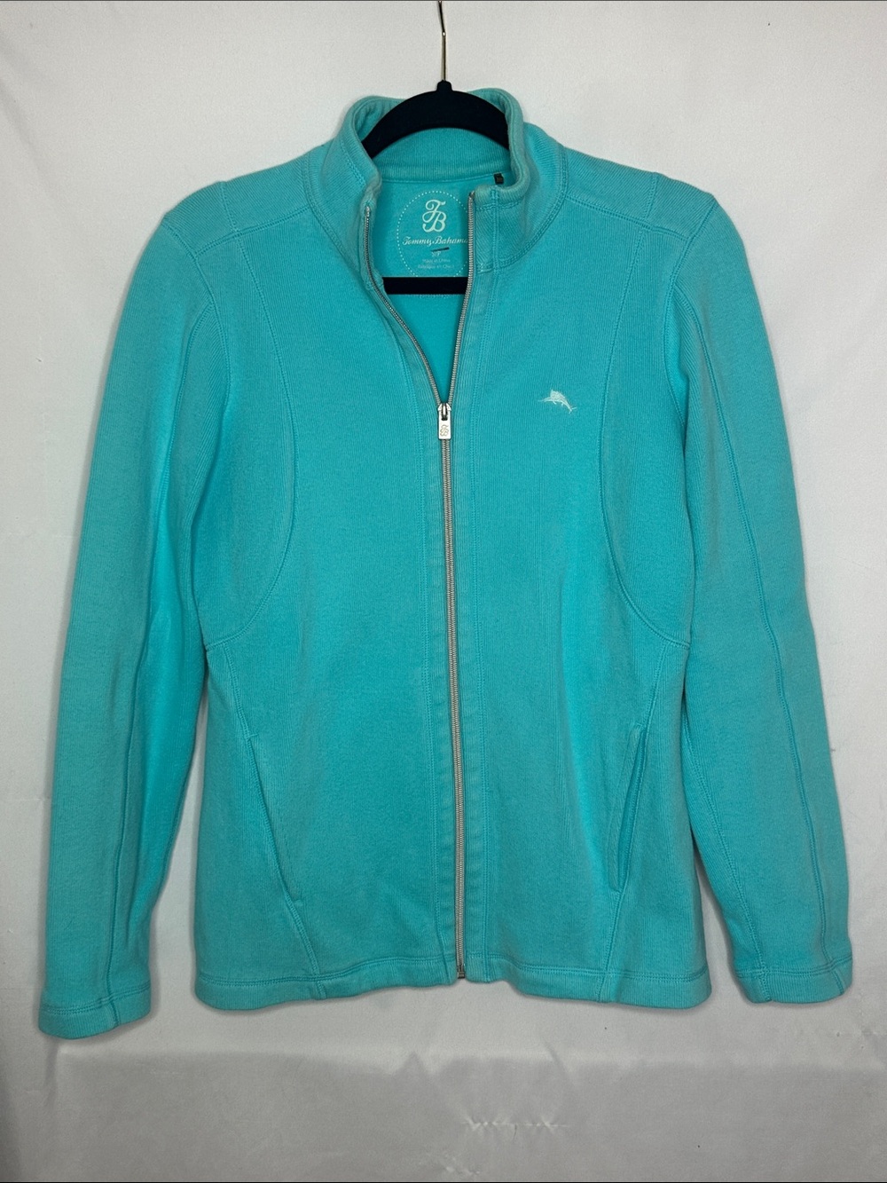 TOMMY BAHAMA | Cotton Brushed Rib Full Zip Sweater Blue Women's Size S